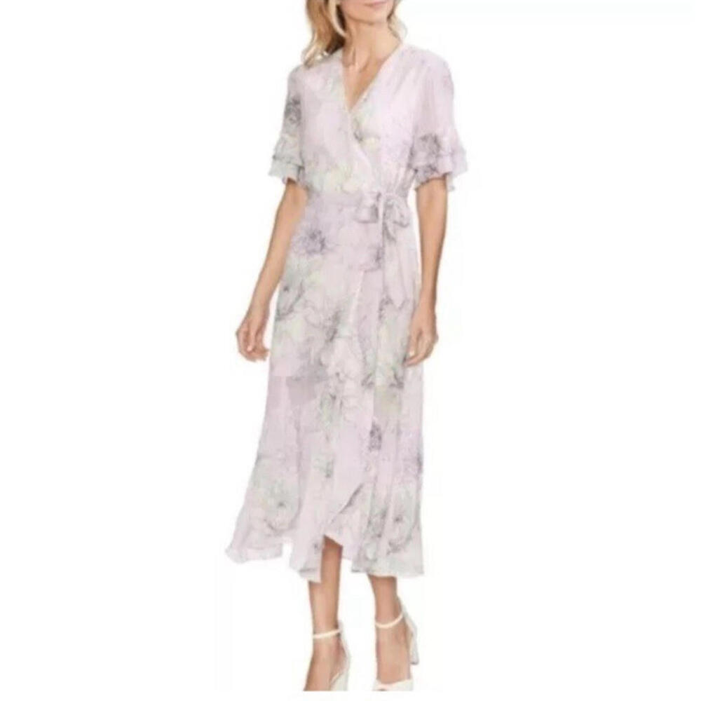 Vince Camuto Womens Sz10 Tiered Printed Ruffled Faux Wrap Flowing Dress